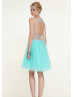 Two Piece Beaded Tulle Keyhole Back Short Cocktail Dress